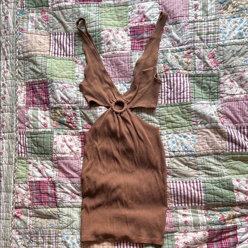 Brown Sleeveless Cutout Dress